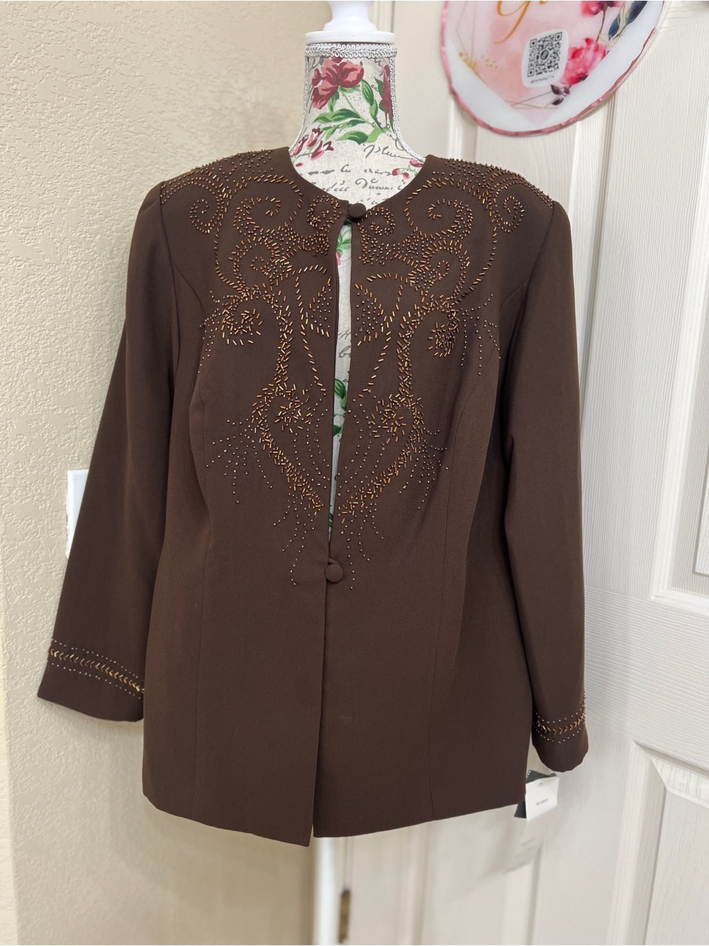 Brown Embellished Women's Suit Jacket Blazer
